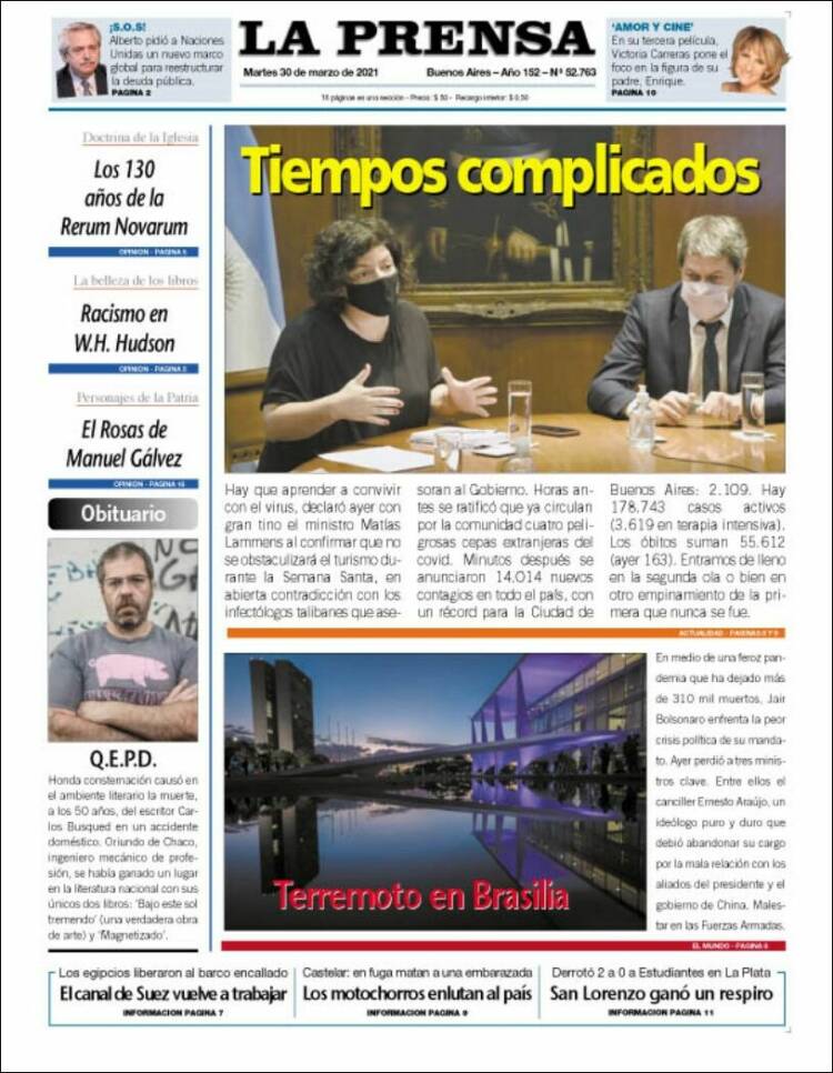 Portada de La Prensa (Argentina)