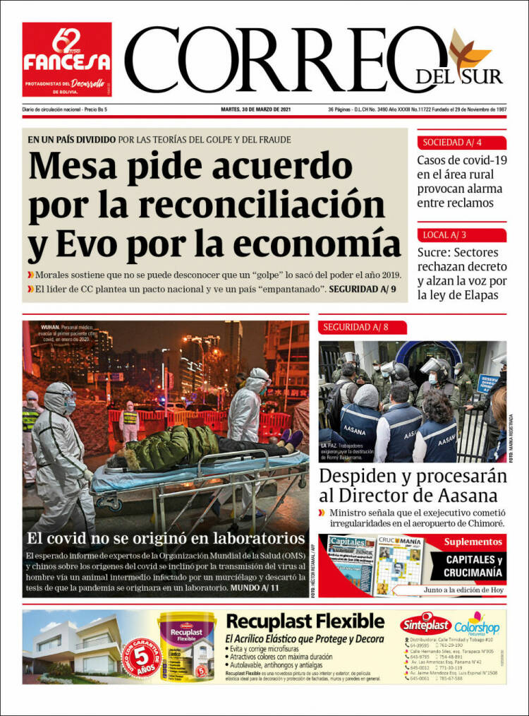 Portada de Correo Sur (Bolivia)