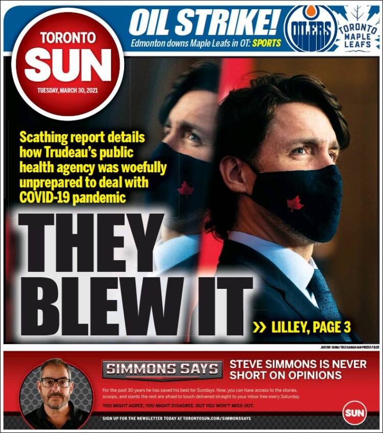 Portada de The Toronto Sun (Canadá)