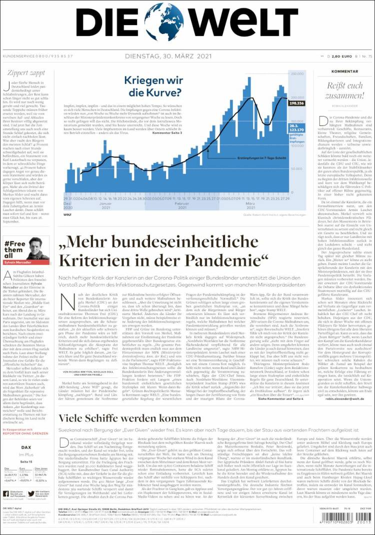 Portada de Die Welt (Alemania)