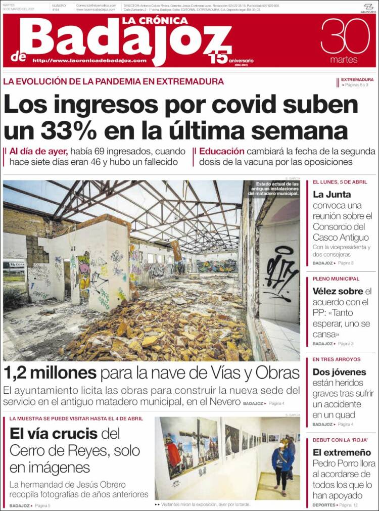 Portada de La Crónica de Badajoz (Espa&ntilde;a)