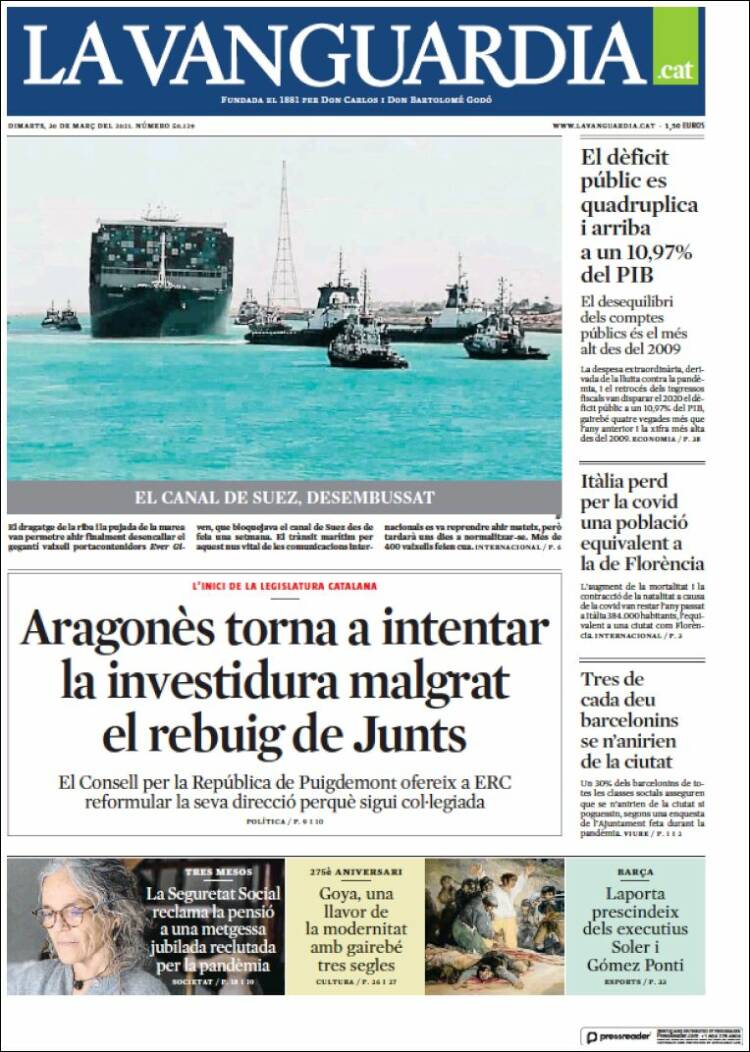 Portada de La Vanguardia (Espa&ntilde;a)