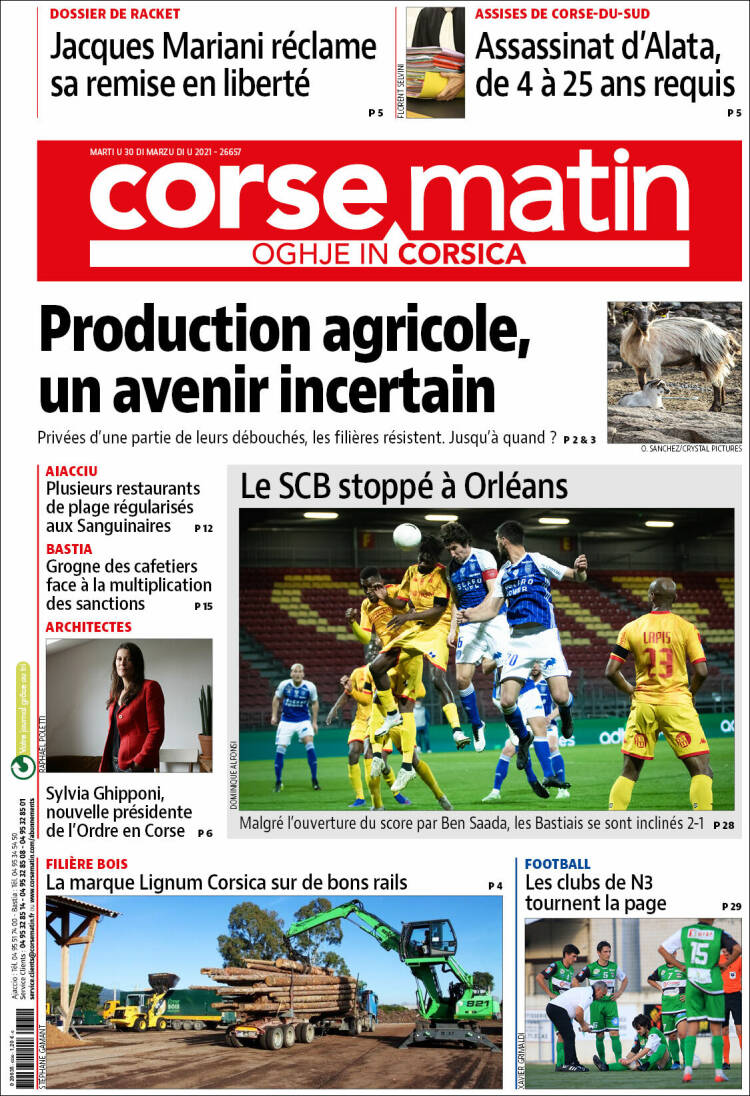 Portada de Corse-Matin (Francia)