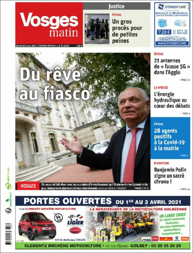 Portada de Vosges Matin (Francia)