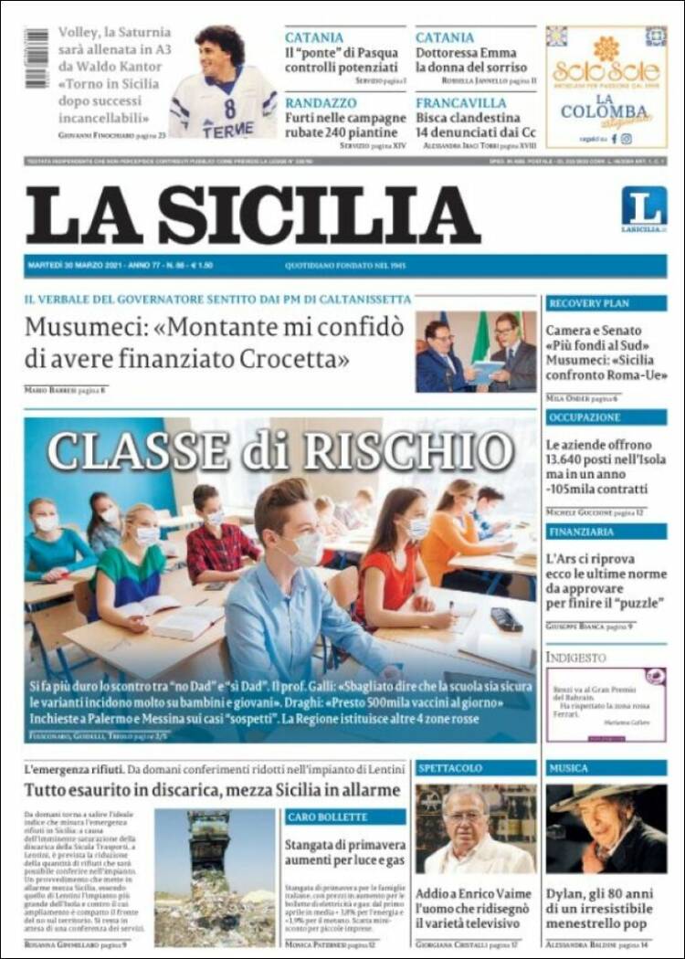 Portada de La Sicilia (Italia)