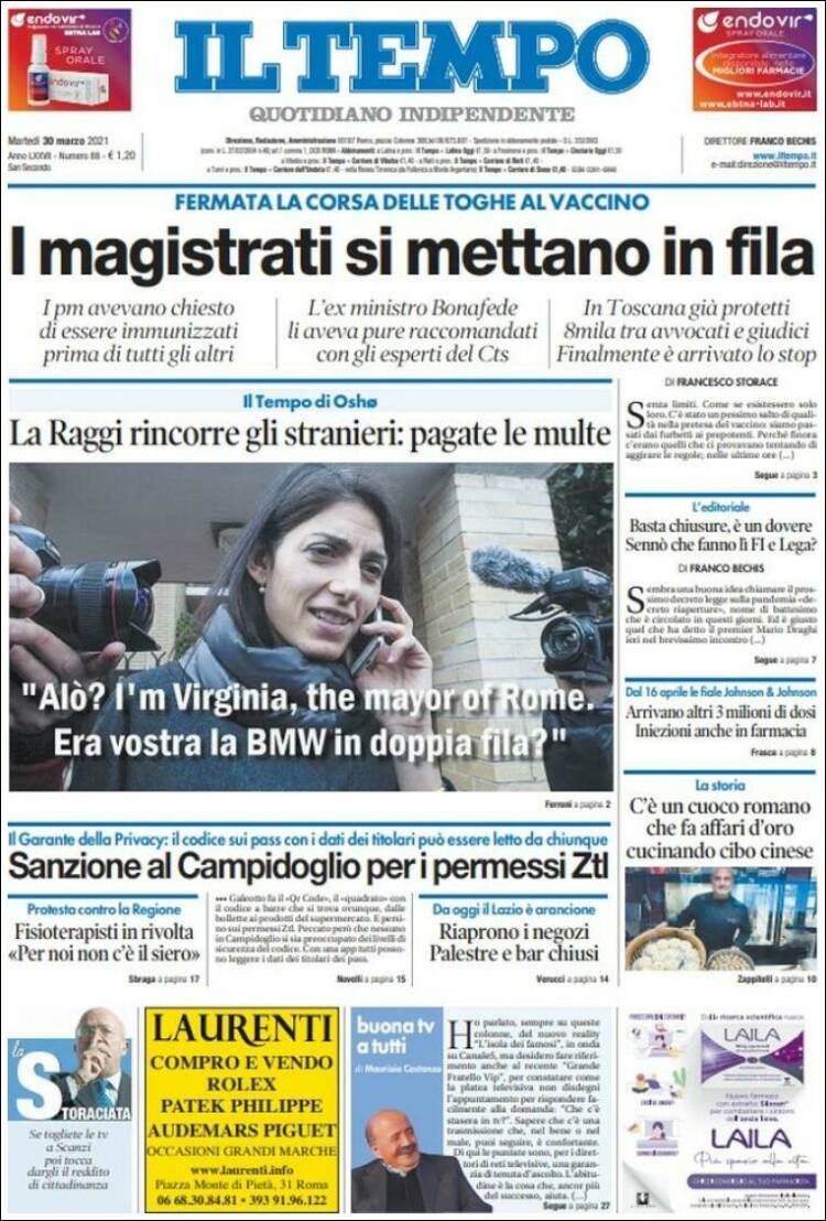 Portada de Il Tempo (Italia)