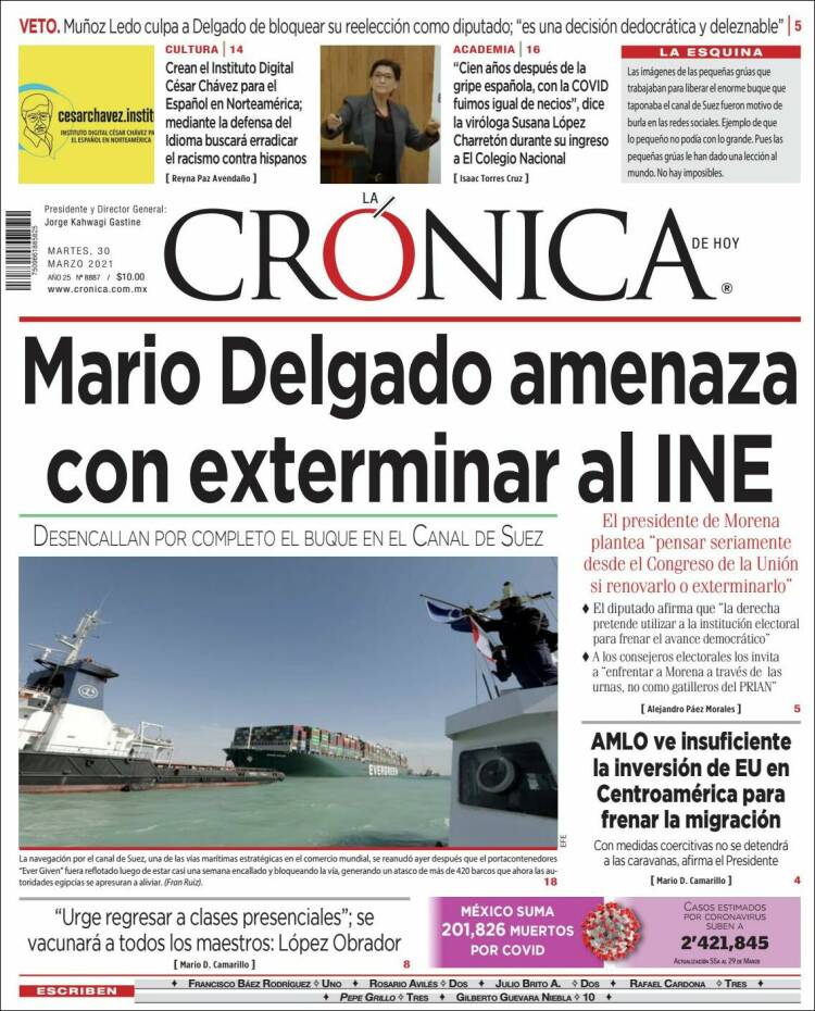 Portada de La Crónica de Hoy (México)