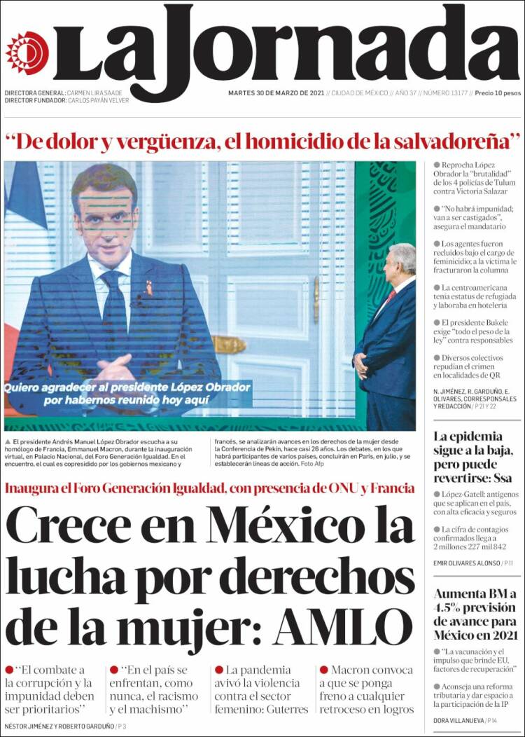 Portada de La Jornada (México)