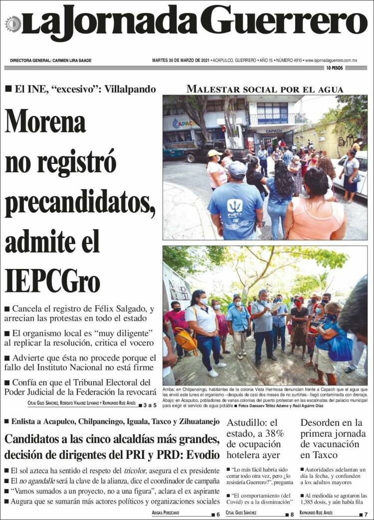 Portada de La Jornada de Guerrero (México)