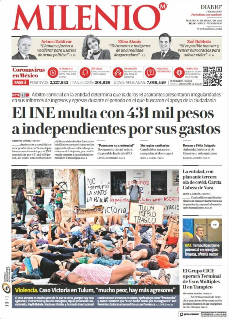 Portada de Milenio - Tamaulipas (México)