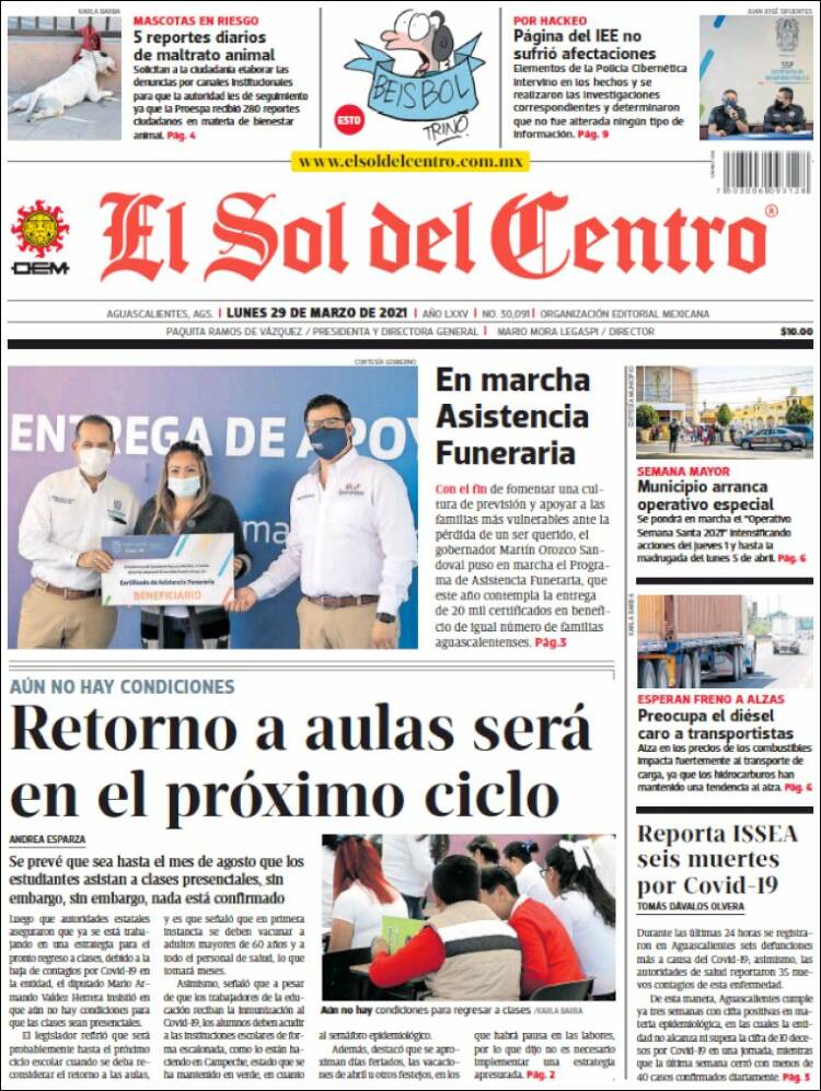 Portada de El Sol del Centro (México)