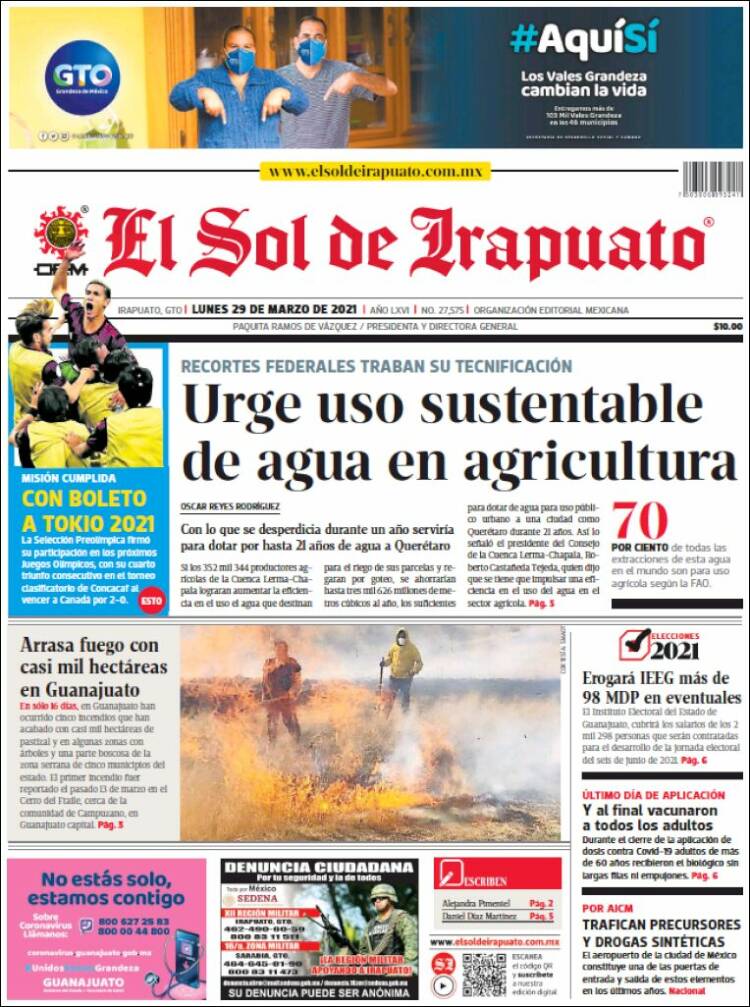 Portada de El Sol de Irapuato (México)