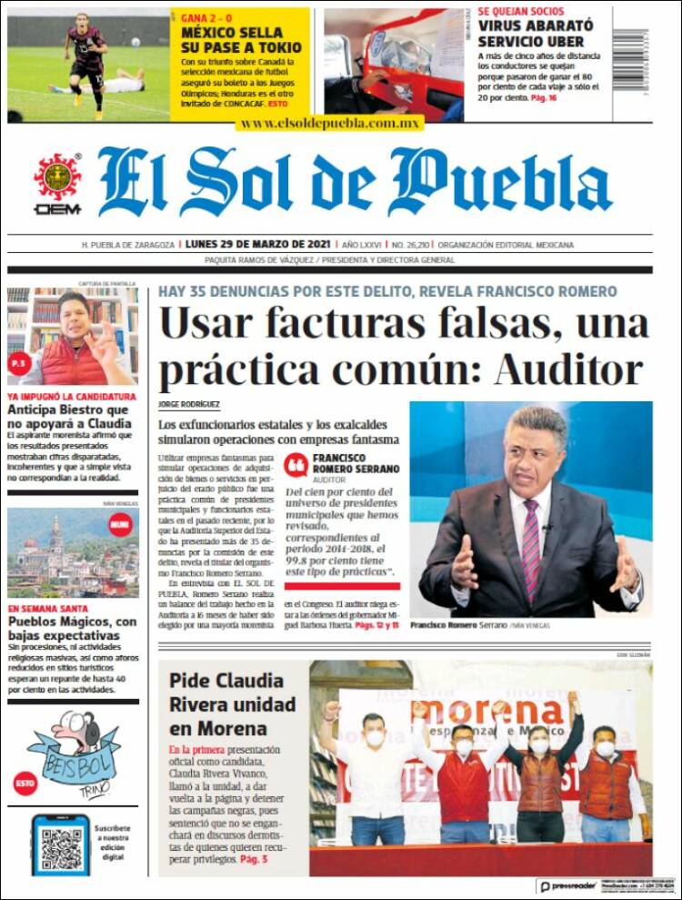 Portada de El Sol de Puebla (México)