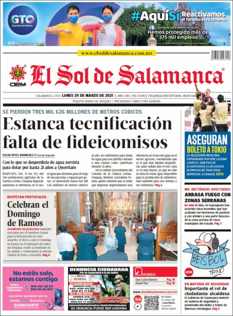 Portada de El Sol de Salamanca (México)