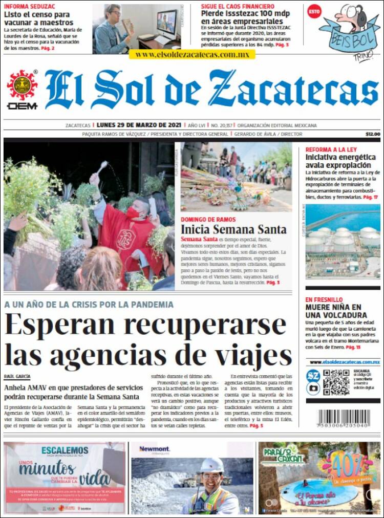 Portada de El Sol de Zacatecas (México)