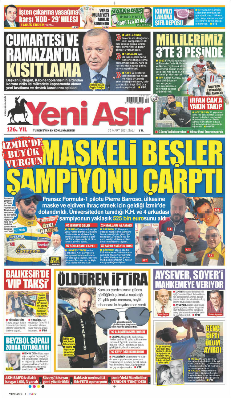 Portada de Yeni Asır (Turqu&iacute;a)