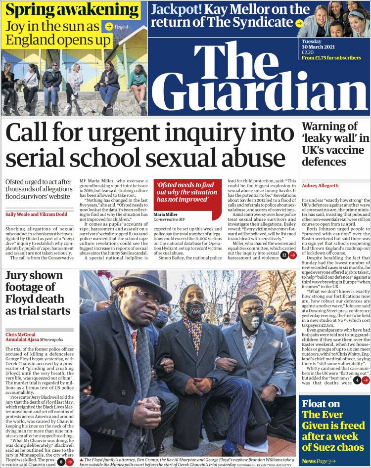 Portada de The Guardian (Reino Unido)