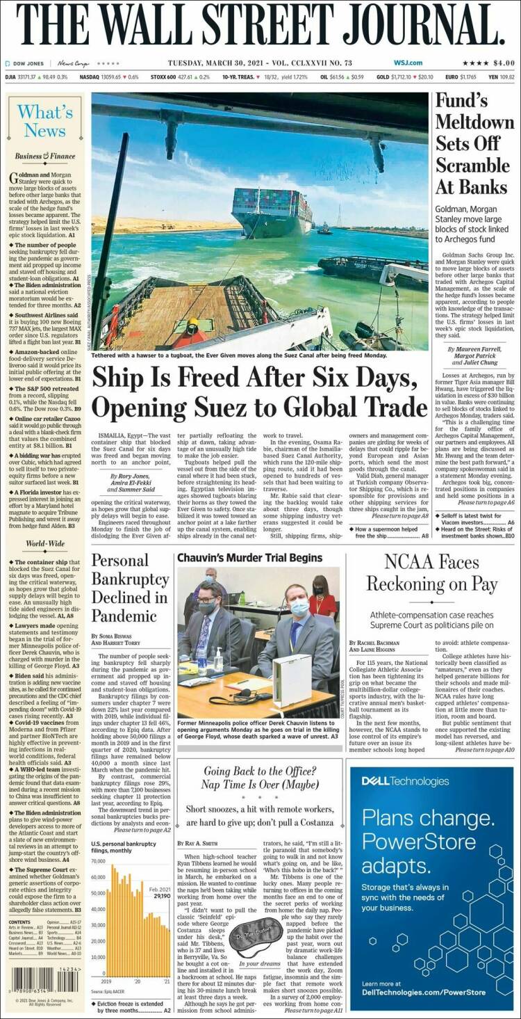 Portada de Wall Street Journal (USA)