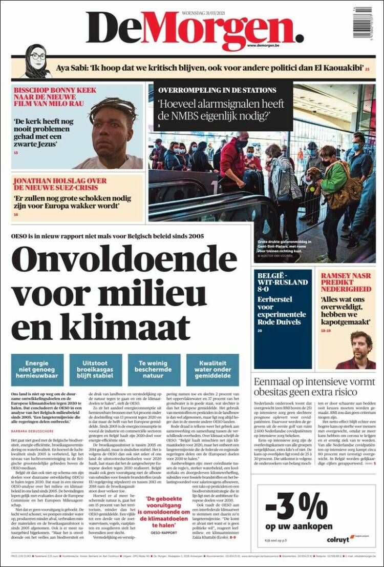 Portada de De Morgen (Belgique)