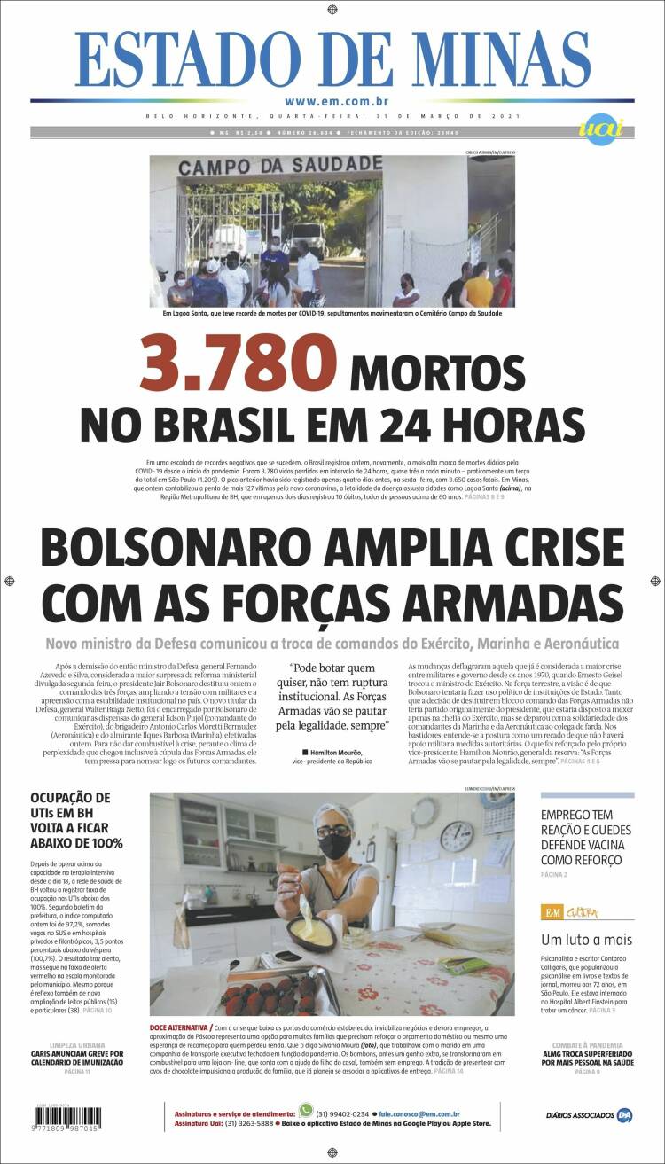 Portada de Jornal Estado de Minas (Brasil)