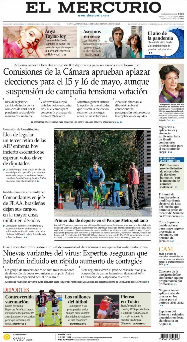 Portada de El Mercurio (Chile)