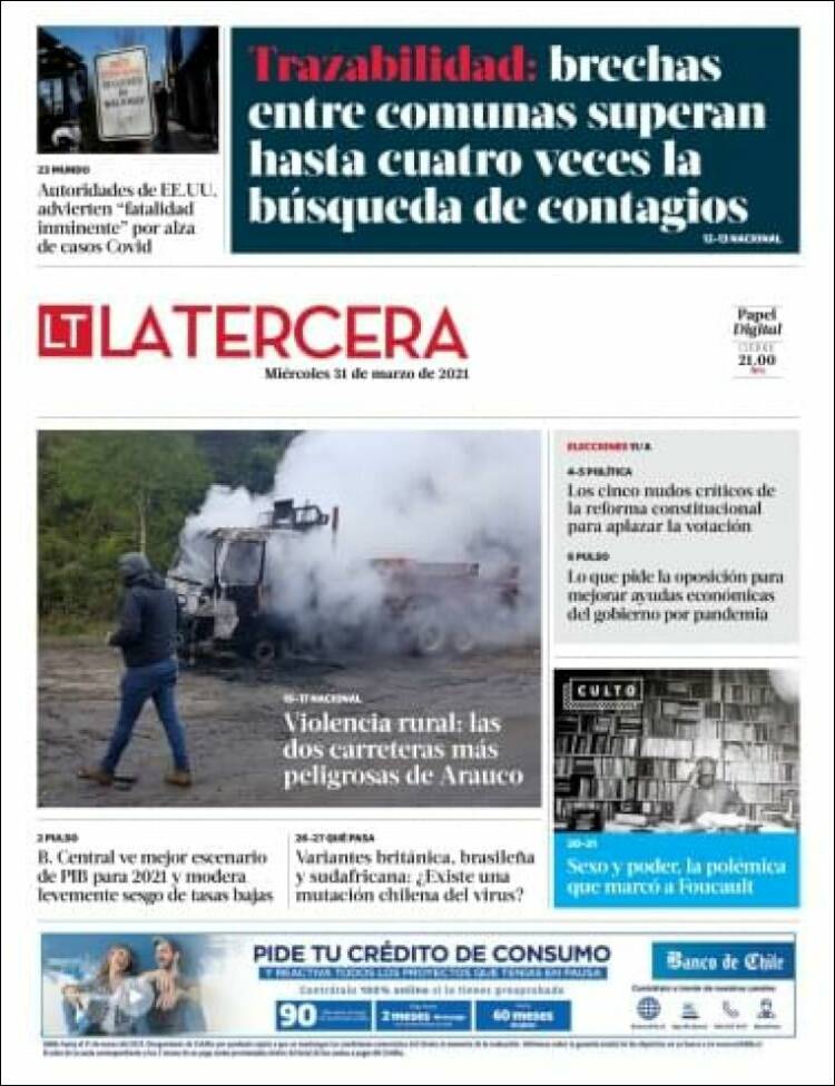 Portada de La Tercera (Chile)
