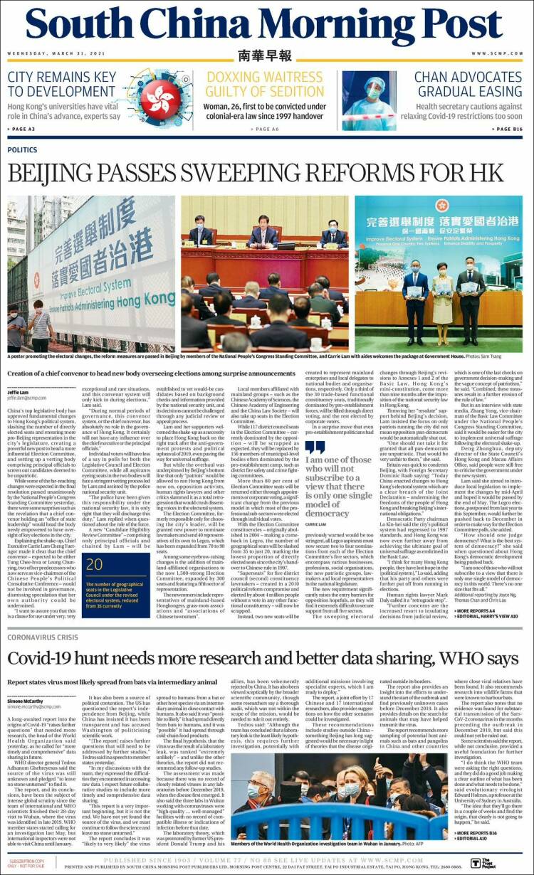 Portada de South China Morning Post (China)