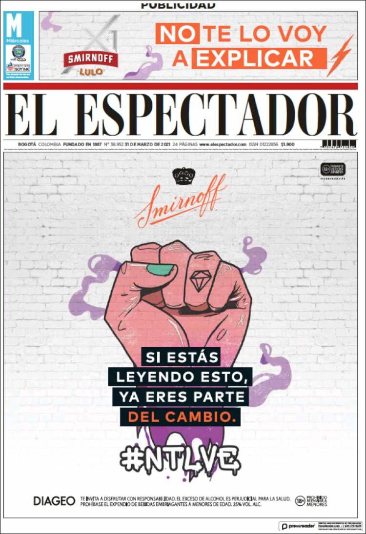 Portada de El Espectador (Colombia)