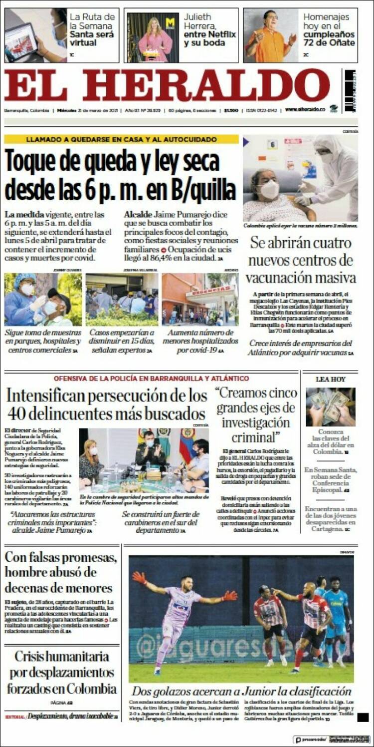 Portada de El Heraldo (Colombia)