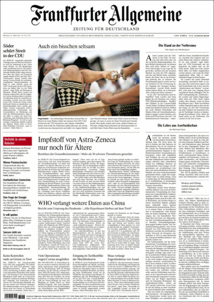 Portada de Frankfurter Allgemeine (Alemania)