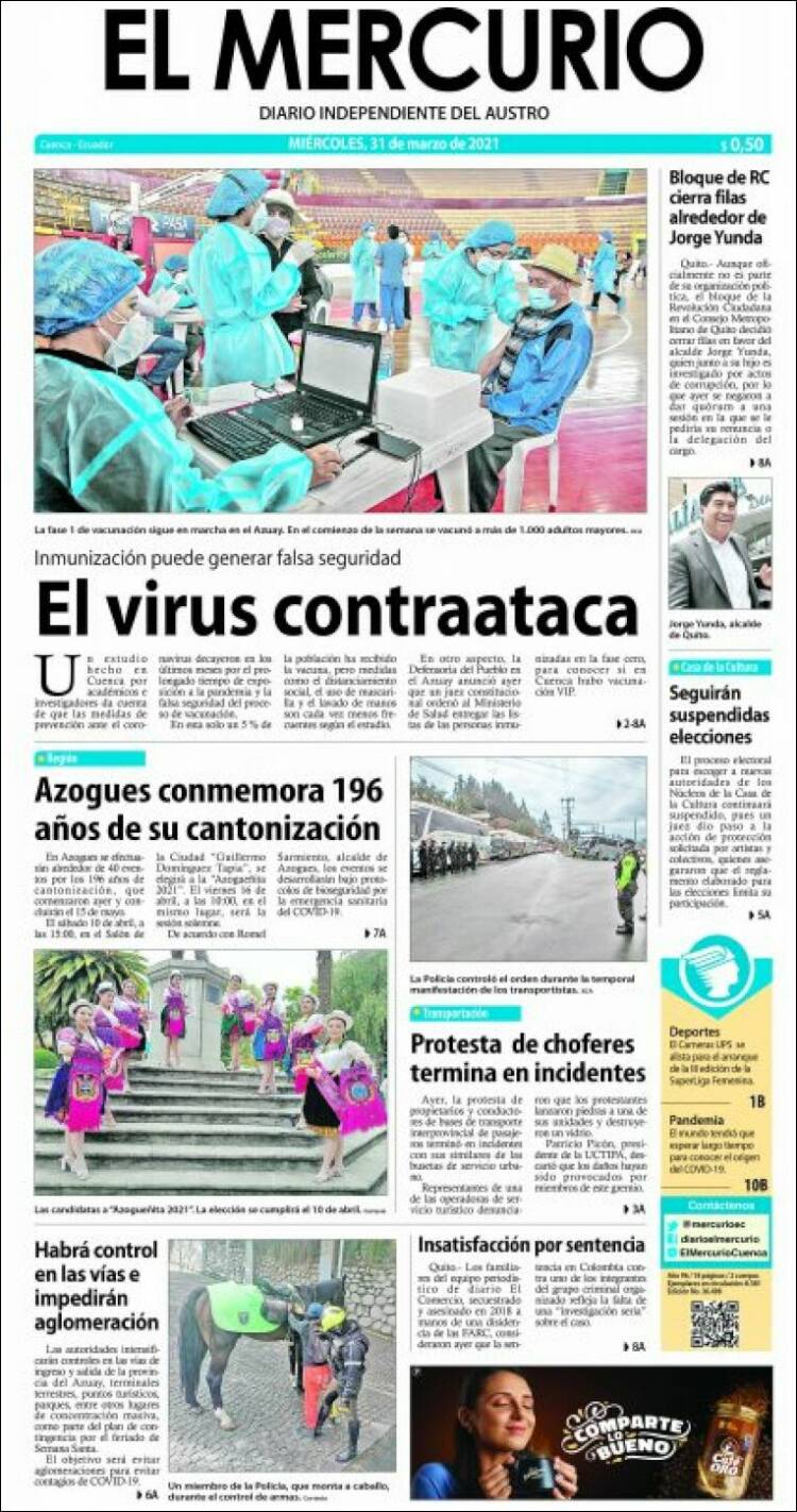 Portada de Diario El Mercurio (Ecuador)