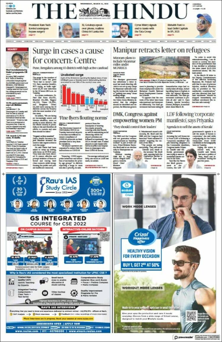 Portada de The Hindu (India)