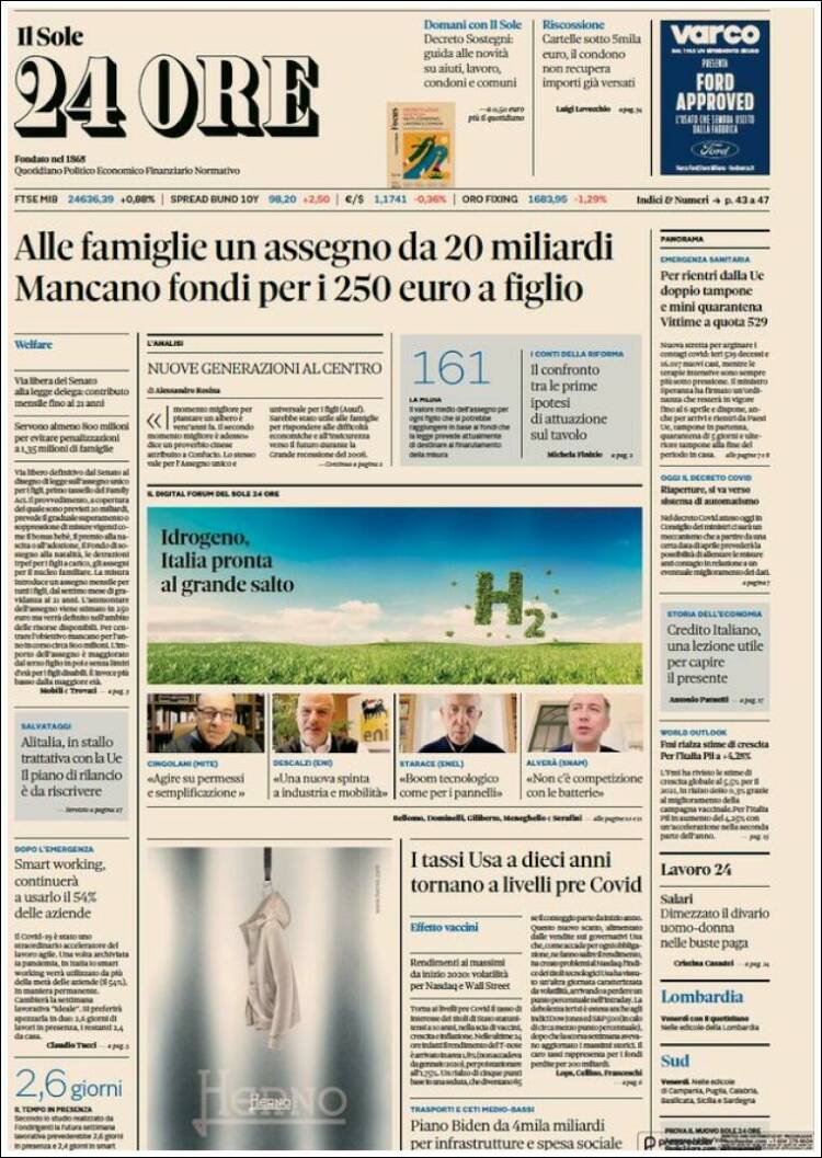 Portada de Il Sole 24 ORE (Italia)