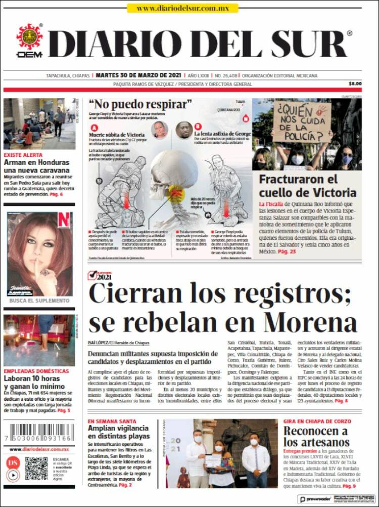 Portada de El Diario del Sur (Mexico)