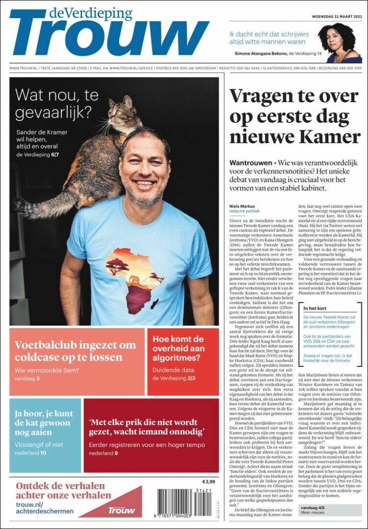 Portada de Trouw (Pa&iacute;ses Bajos)