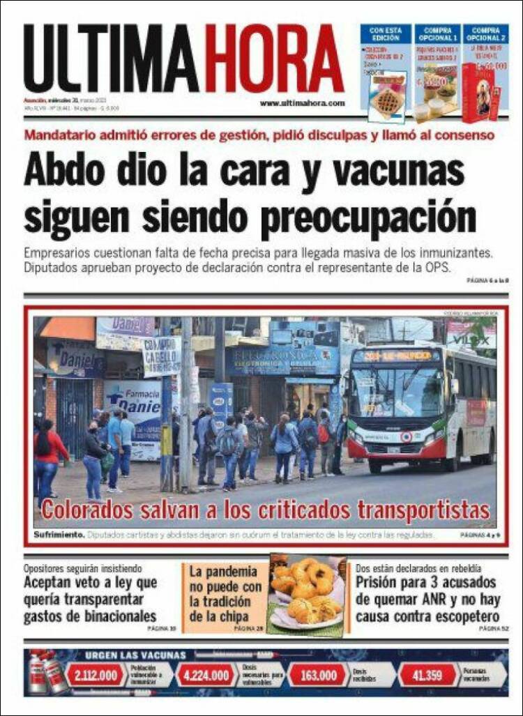 Portada de Última Hora (Paraguay)