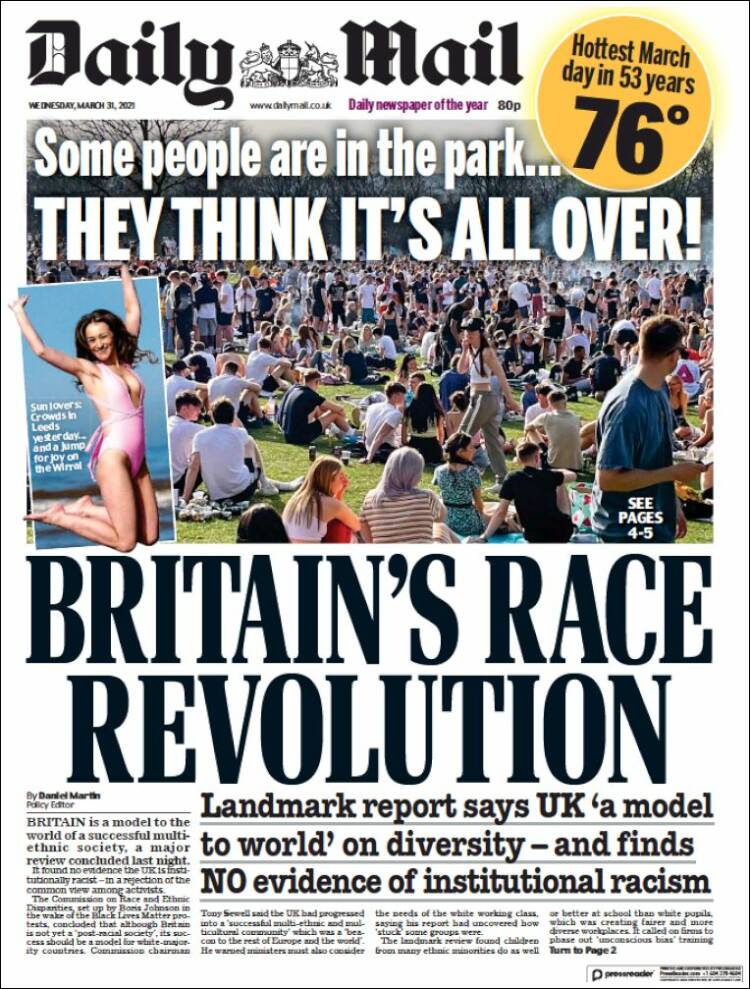 Portada de Daily Mail (Reino Unido)
