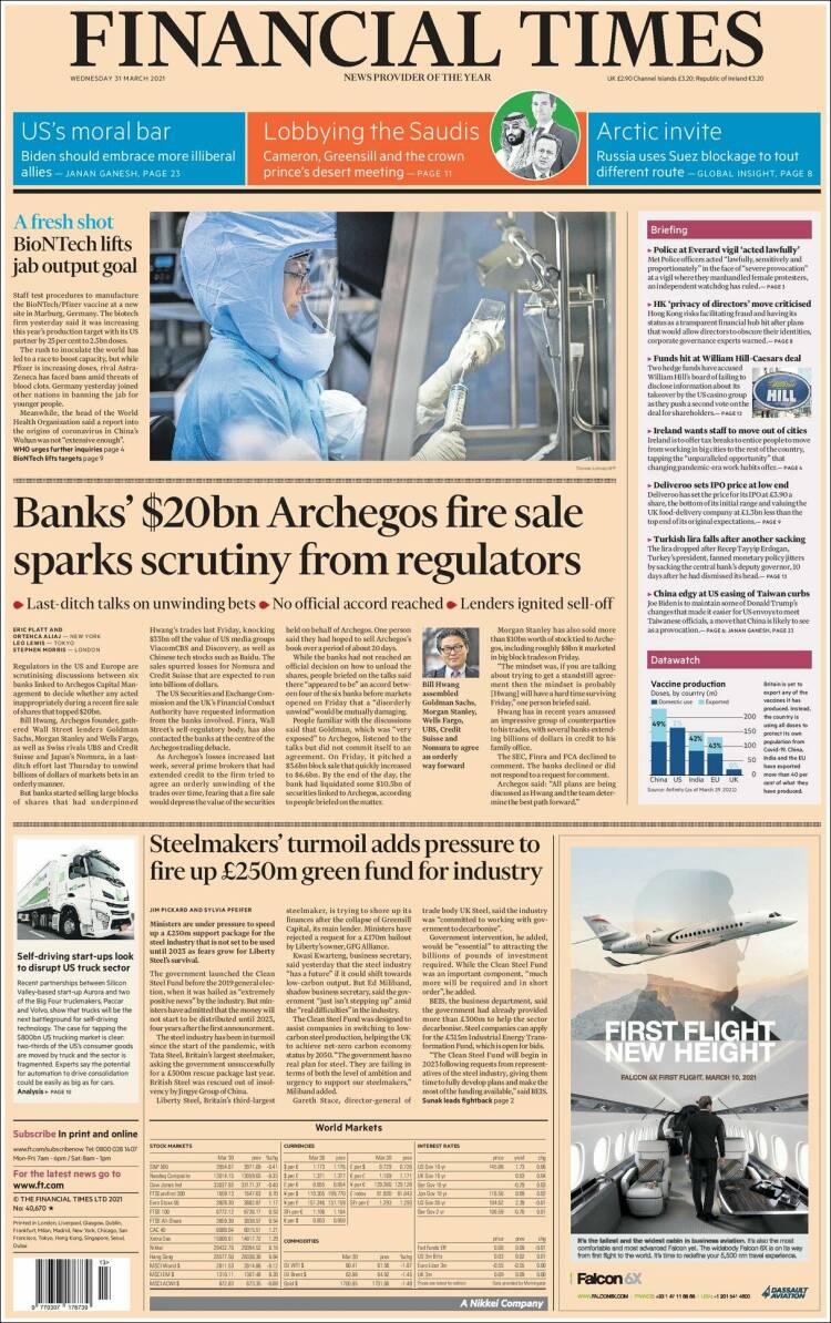 Portada de Financial Times (Reino Unido)