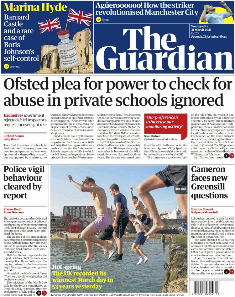 Portada de The Guardian (Reino Unido)