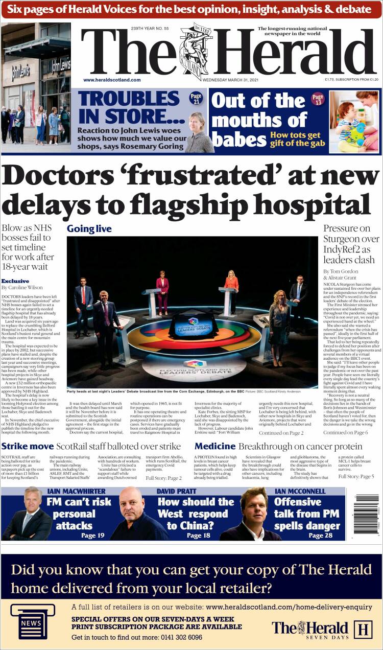 Portada de The Herald (Reino Unido)