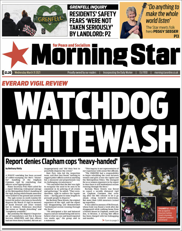 Portada de Morning Star (Reino Unido)