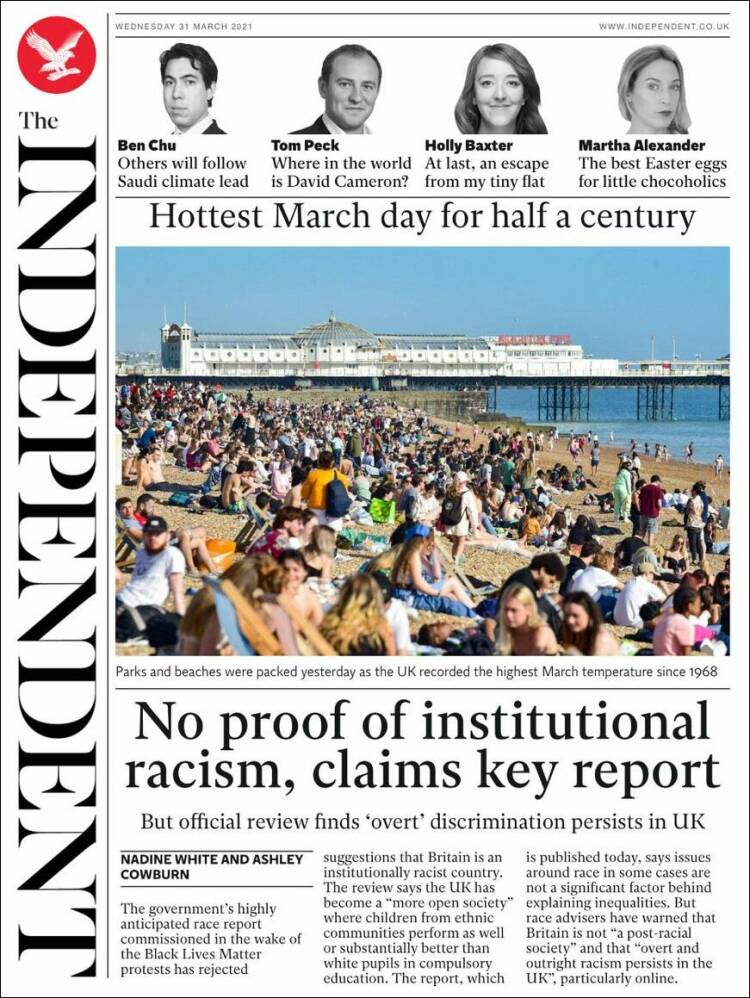 Portada de The Independent (Reino Unido)