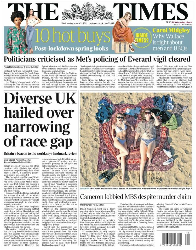 Portada de The Times (Reino Unido)