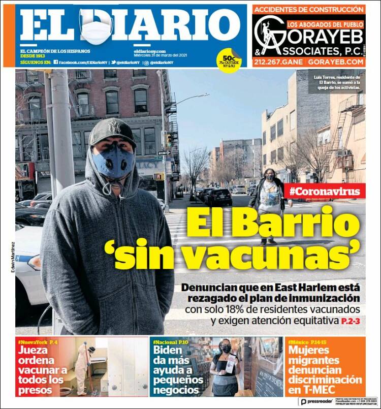 Portada de El Diario NY (USA)