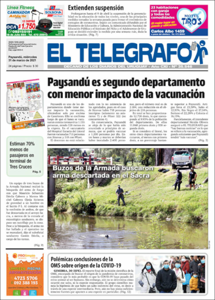 Portada de El Telégrafo (Uruguay)