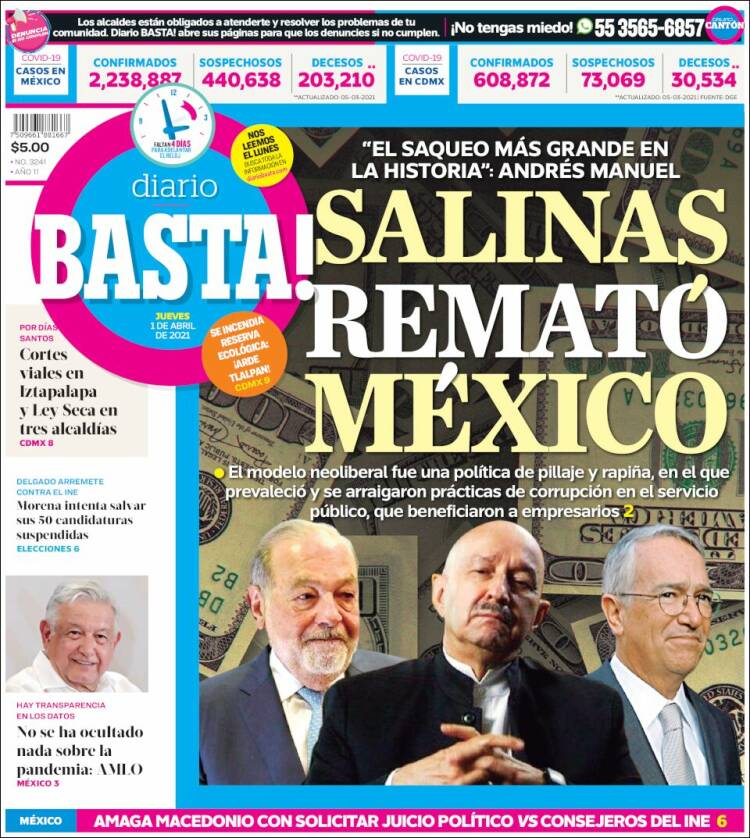 Portada de Diario Basta (México)