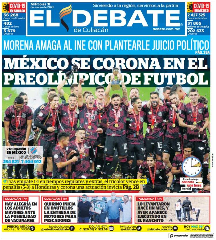 Portada de El Debate de Culiacán (México)