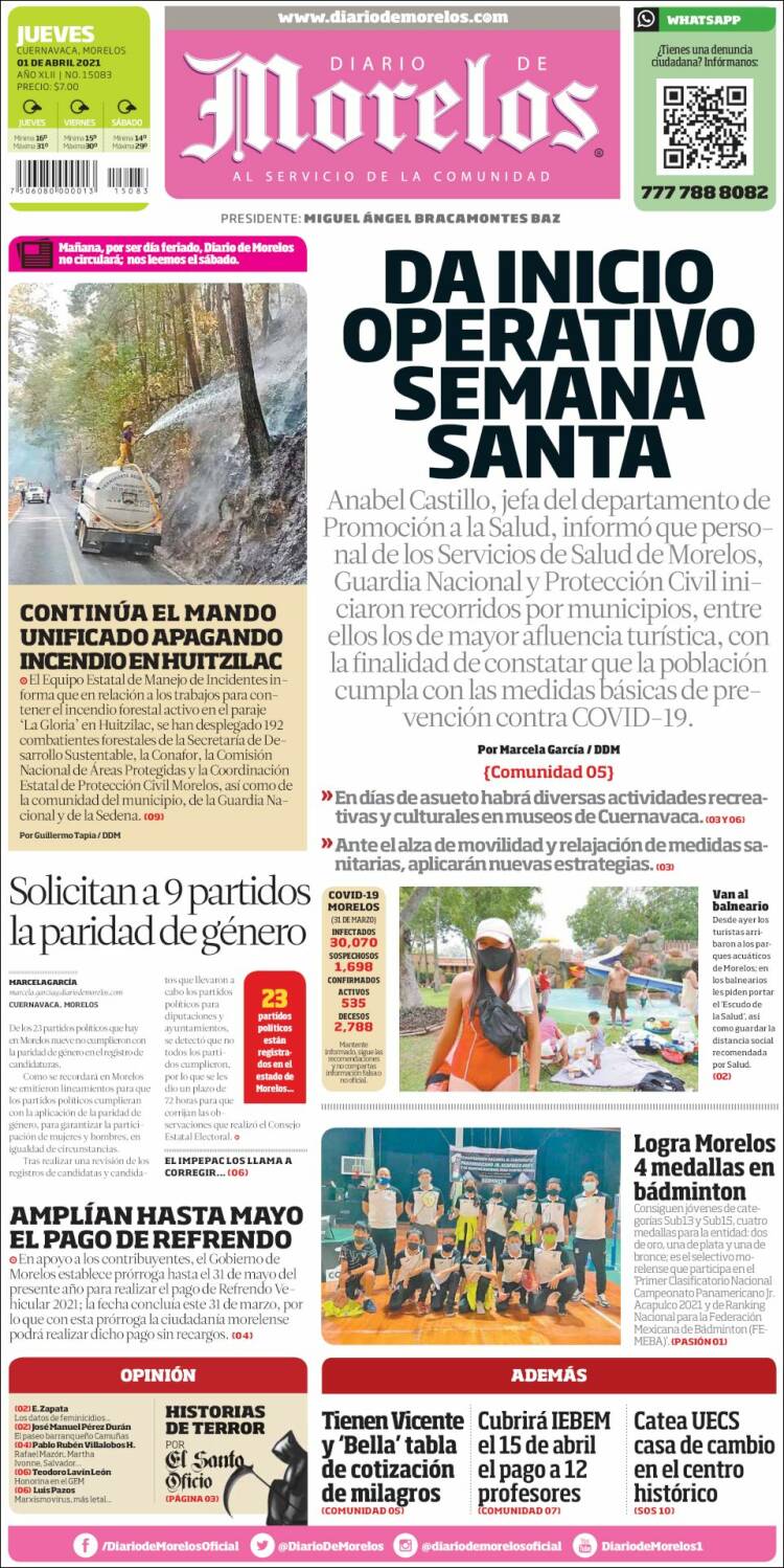 Portada de Diario de Morelos (México)