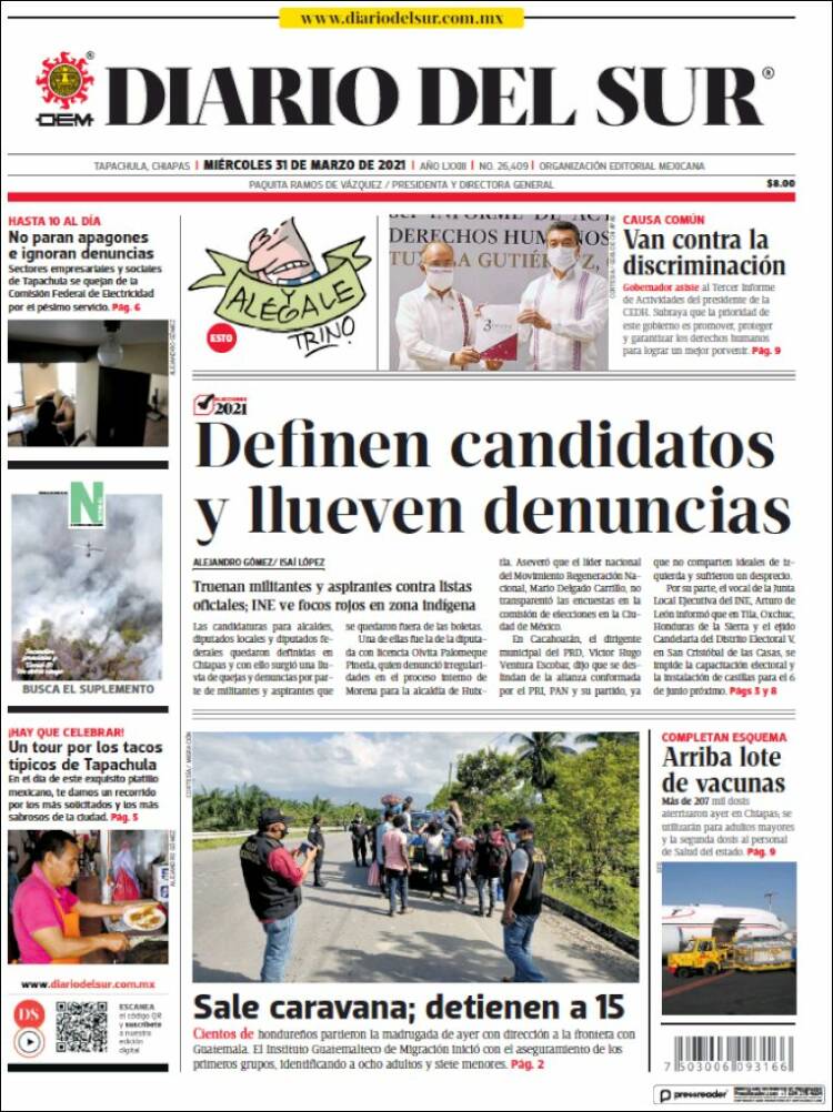 Portada de El Diario del Sur (México)