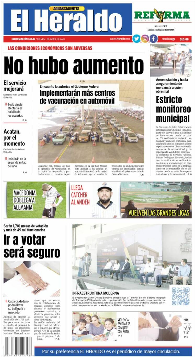 Portada de El Heraldo de Aguascalientes (México)